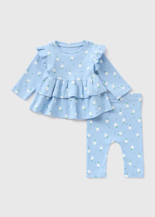 Baby Blue Peplum Flower Top & Legging Set (Newborn-23mths) - 0-3 months Image 1