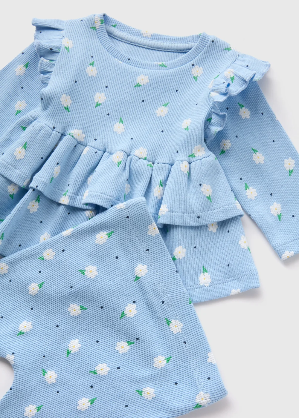 Baby Blue Peplum Flower Top & Legging Set (Newborn-23mths) - 0-3 months Image 2