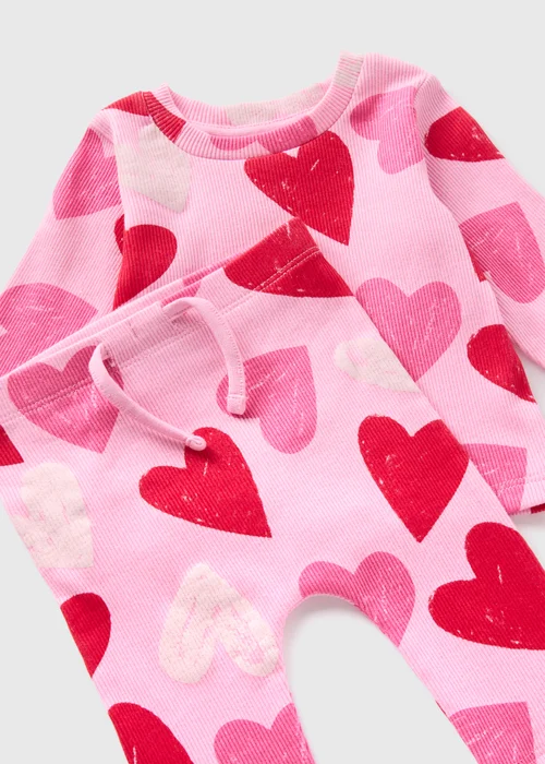 Baby Pink Heart Print Top & Leggings Set (Newborn-23mths) - Age 0 - 3 Months Image 2