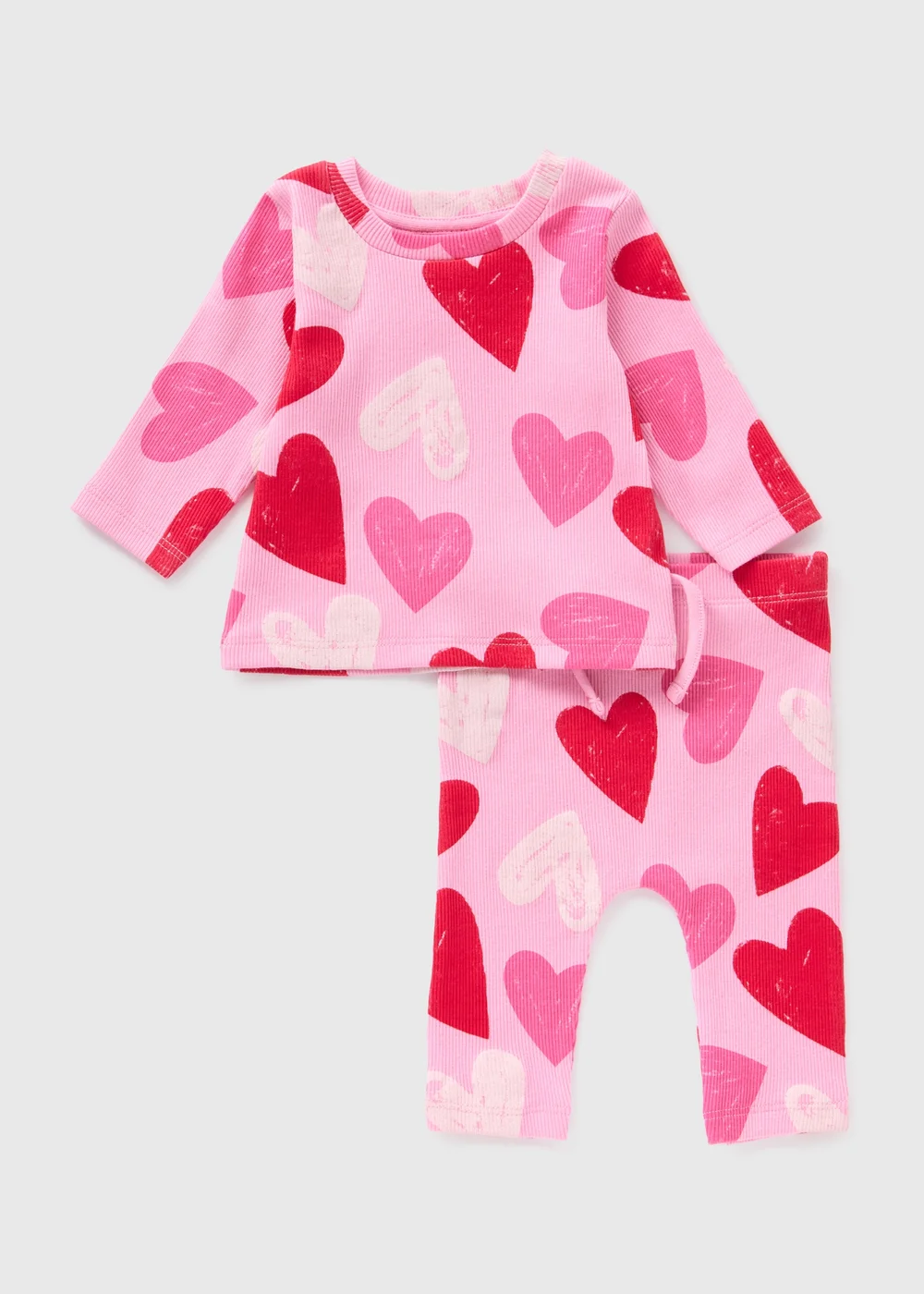 Baby Pink Heart Print Top & Leggings Set (Newborn-23mths) - Age 0 - 3 Months Image 1