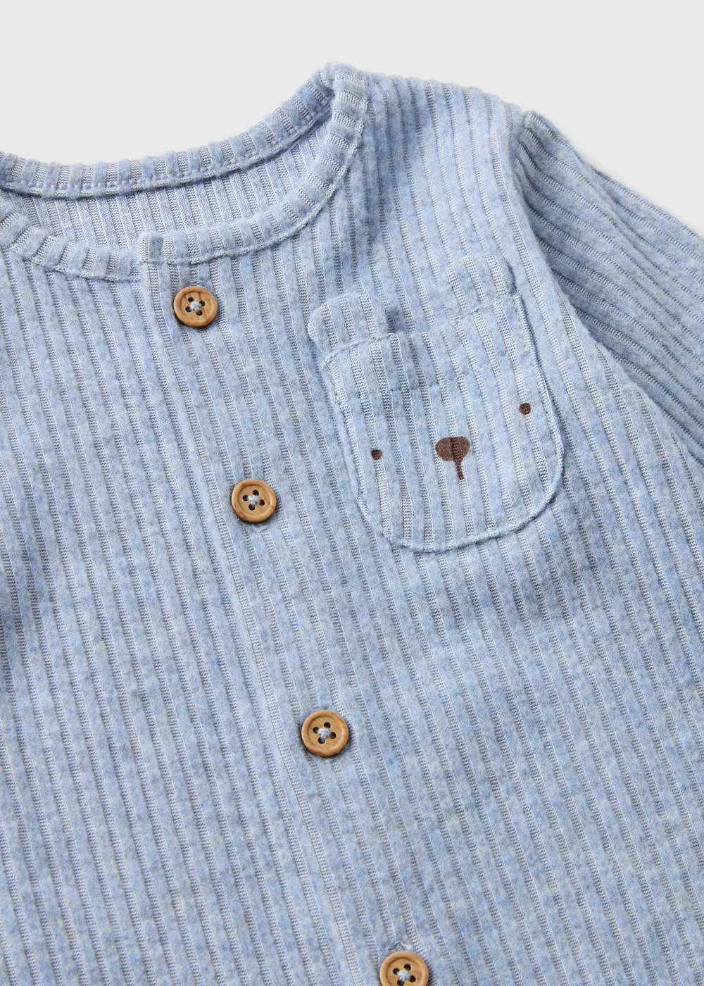 Baby Blue Ribbed Bear Romper (Newborn-23mths) - 0-3 months Image 2