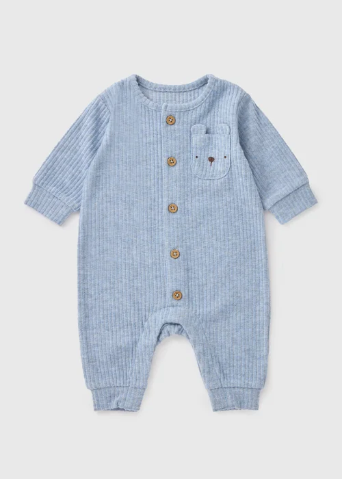 Baby Blue Ribbed Bear Romper (Newborn-23mths) - 0-3 months Image 1