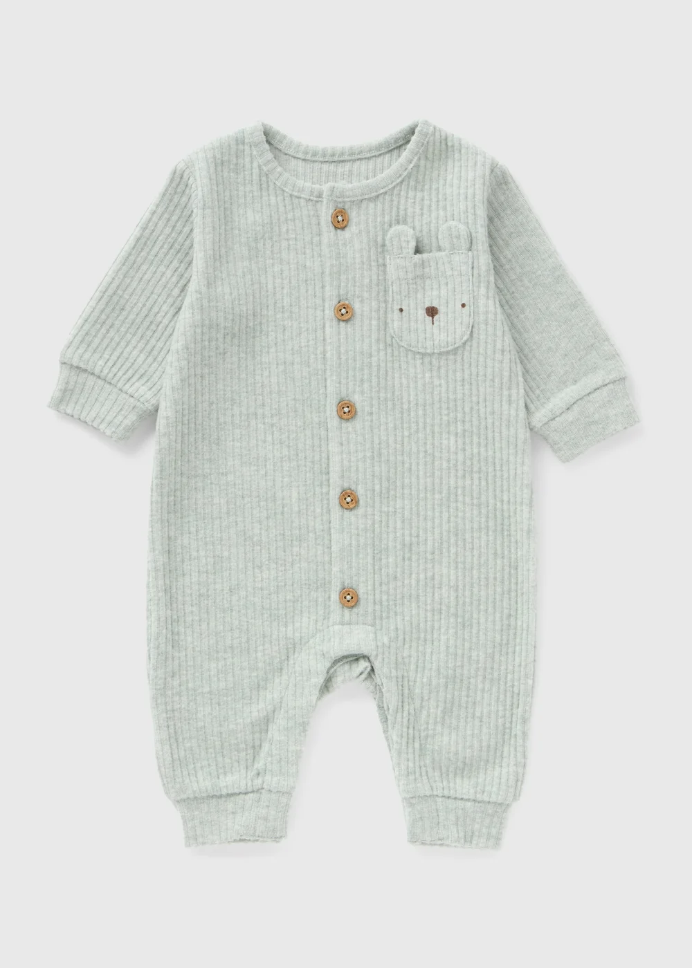 Baby Green Bear Ribbed Romper (Newborn-23mths) - 0-3 months Image 1
