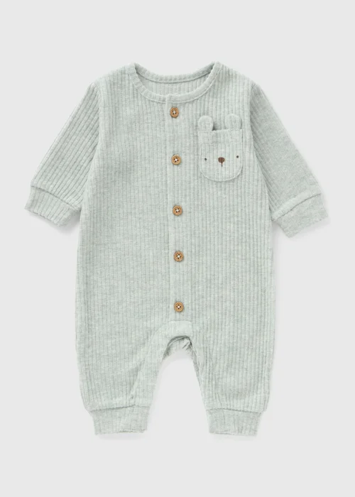 Baby Green Bear Ribbed Romper (Newborn-23mths) - 0-3 months Image 1