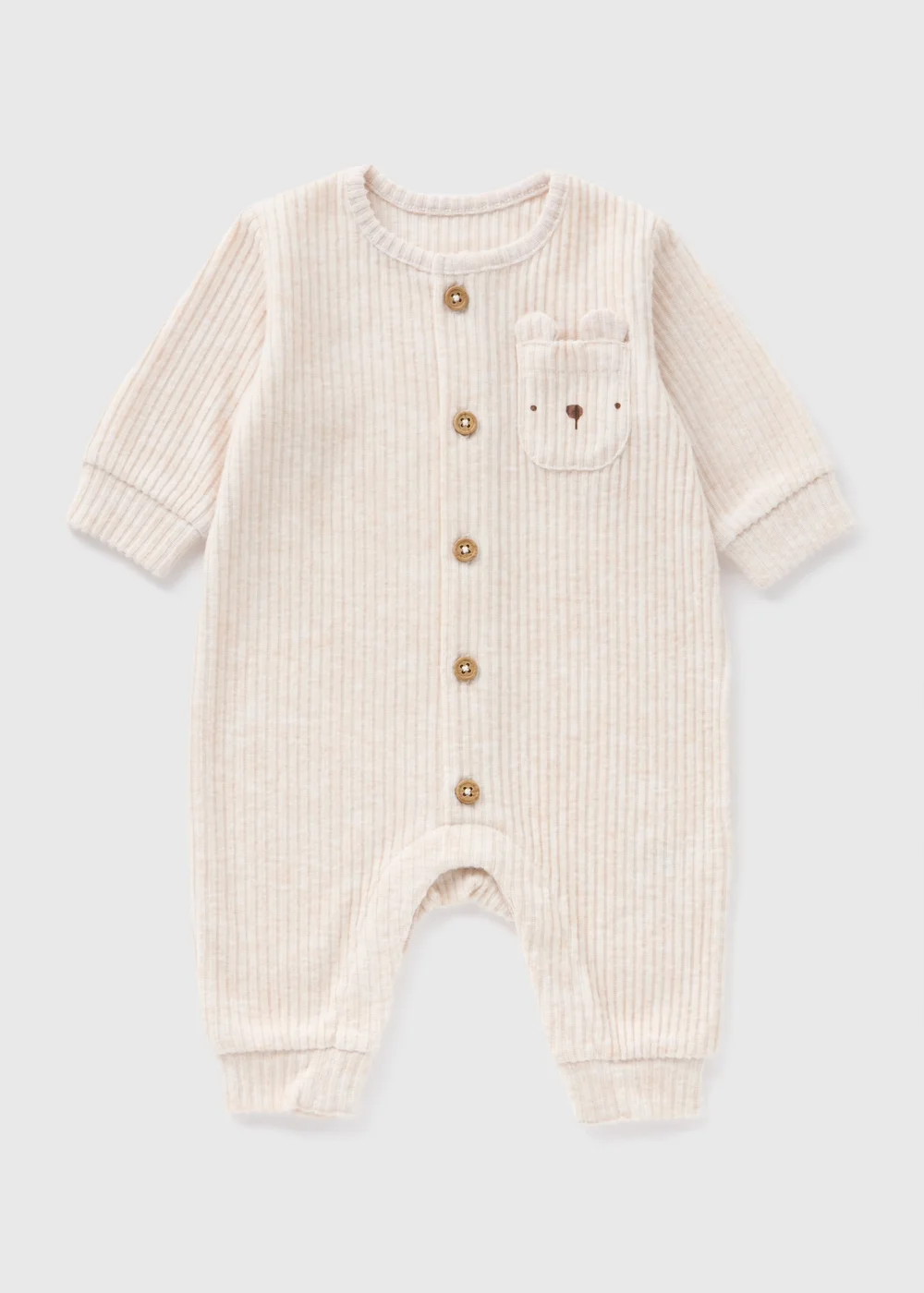 Baby Cream Bear Ribbed Romper (Newborn-18mths) - 0-3 months Image 1