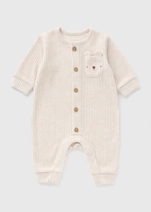 Baby Cream Bear Ribbed Romper (Newborn-18mths) - 0-3 months Image 1