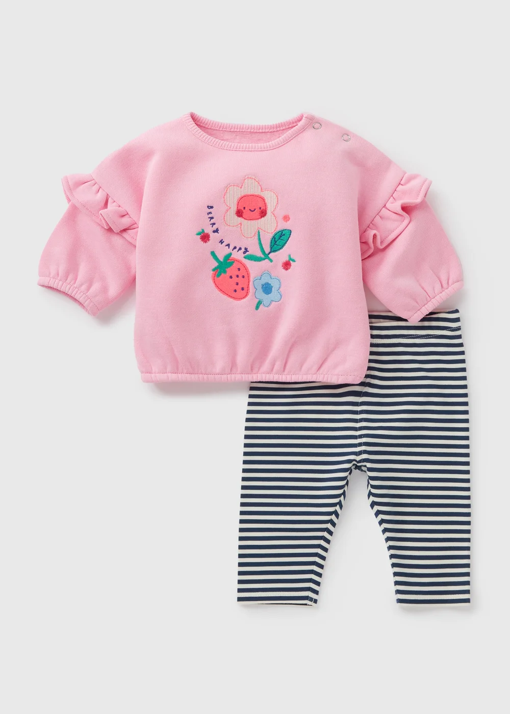 Baby Pink Strawberry Sweatshirt & Leggings Set (Newborn-23mths) - 0-3 months Image 1