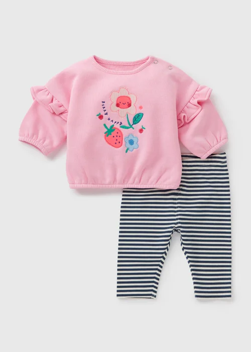 Baby Pink Strawberry Sweatshirt & Leggings Set (Newborn-23mths) - 0-3 months Image 1