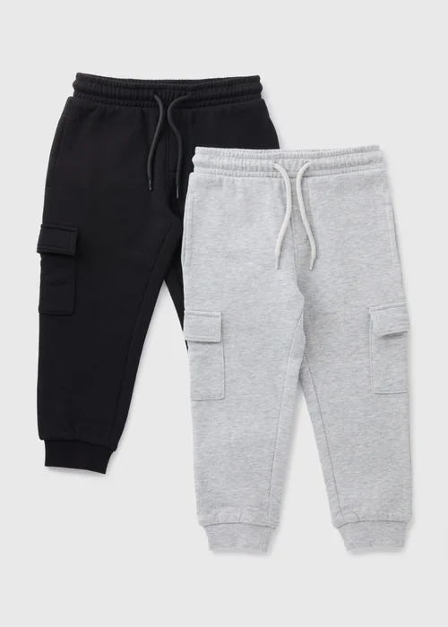 2 Pack Boys Black & Grey Cargo Jogging Bottoms (1-7yrs) - 1 half year to 2 Image 1