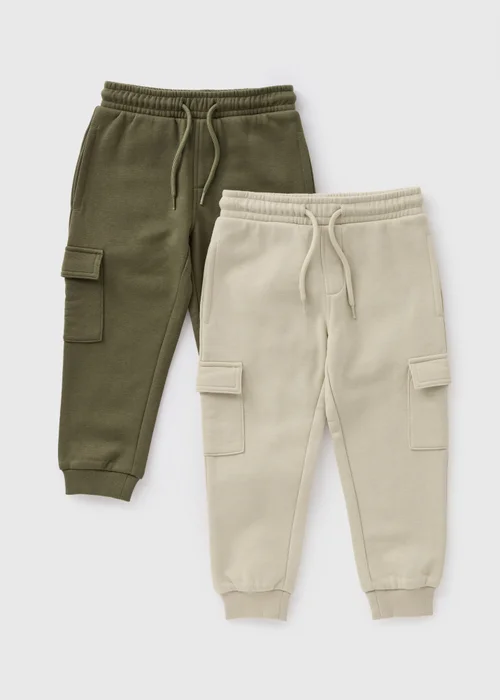 2 Pack Boys Khaki & Stone Cargo Jogging Bottoms (1-7yrs) - 1 half year to 2 Image 1