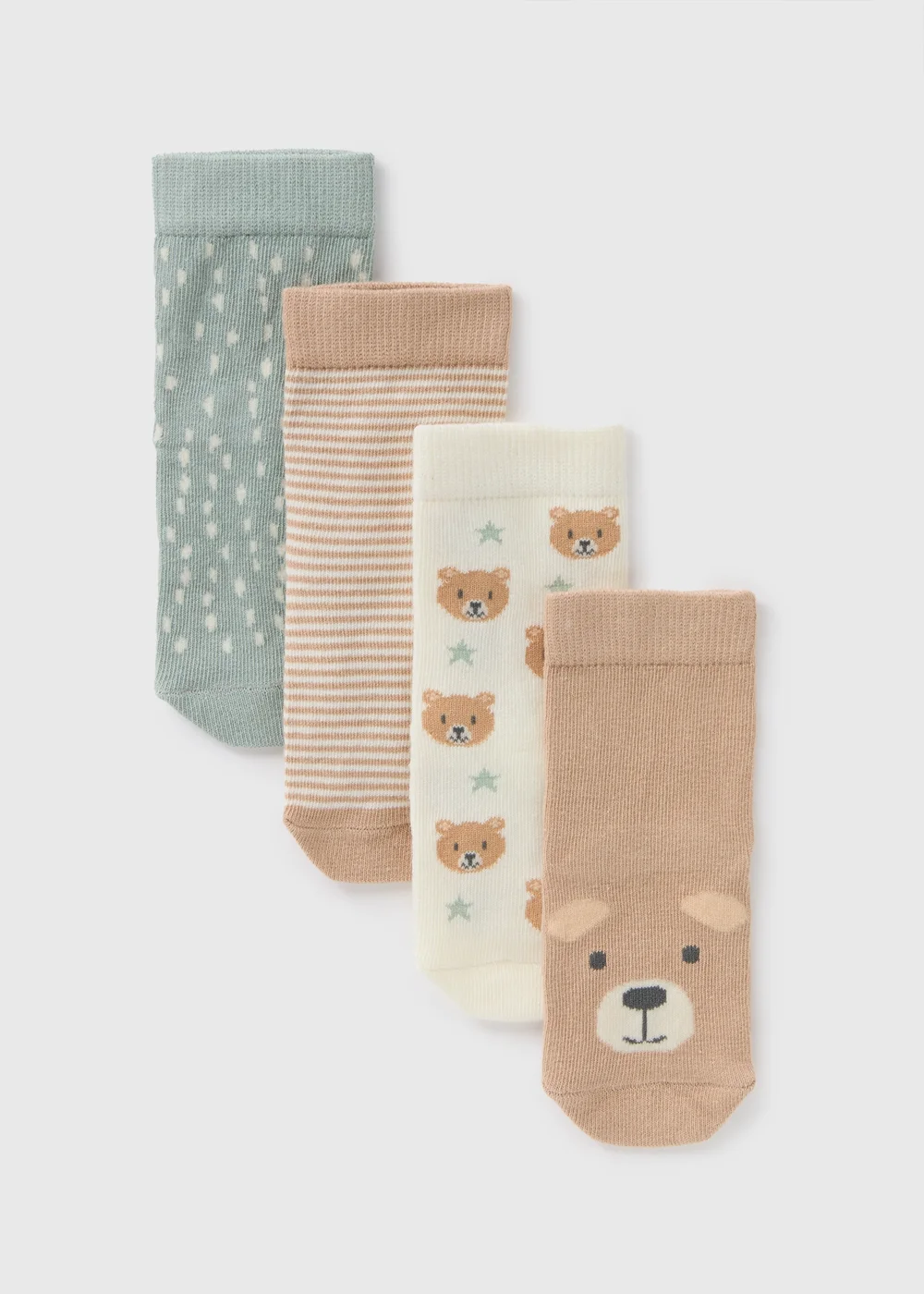 4 Pack Multicolour Bear Socks (Newborn-23mths) - 0-3 months Image 1