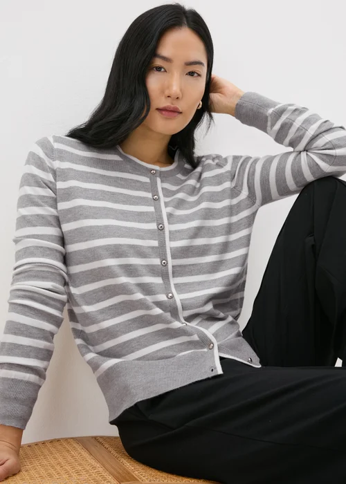 Et Vous Grey Stripe Knit Cardigan - 8 Image 1