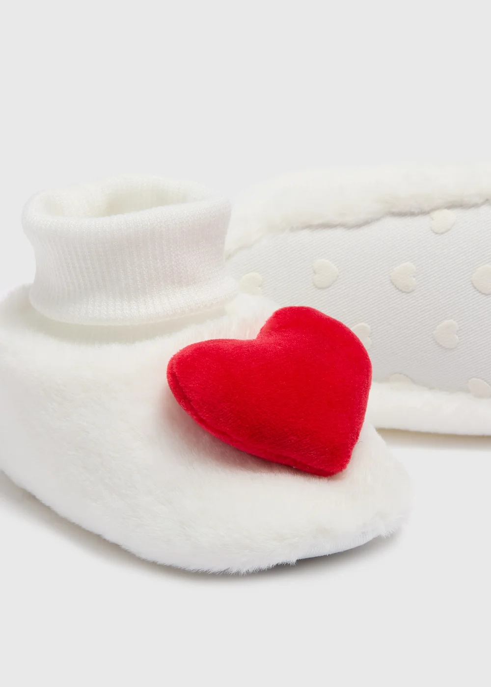 Baby White Heart Valentines Sock Boots (Newborn-18mths) - Age 0 - 3 Months Image 2