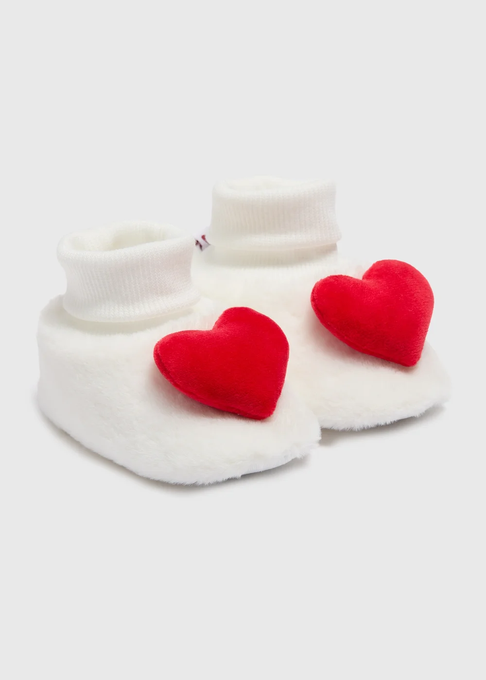 Baby White Heart Valentines Sock Boots (Newborn-18mths) - Age 0 - 3 Months Image 1