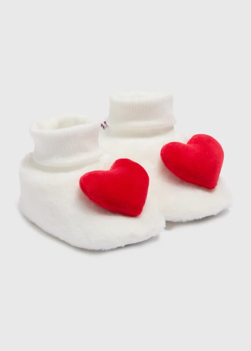 Baby White Heart Valentines Sock Boots (Newborn-18mths) - Age 0 - 3 Months Image 1