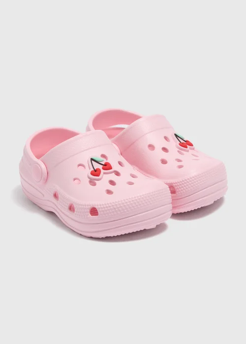 Girls Pink Cherry Clogs (Younger 4/5-Older 5/6) - Size 4 -5 infants Image 1