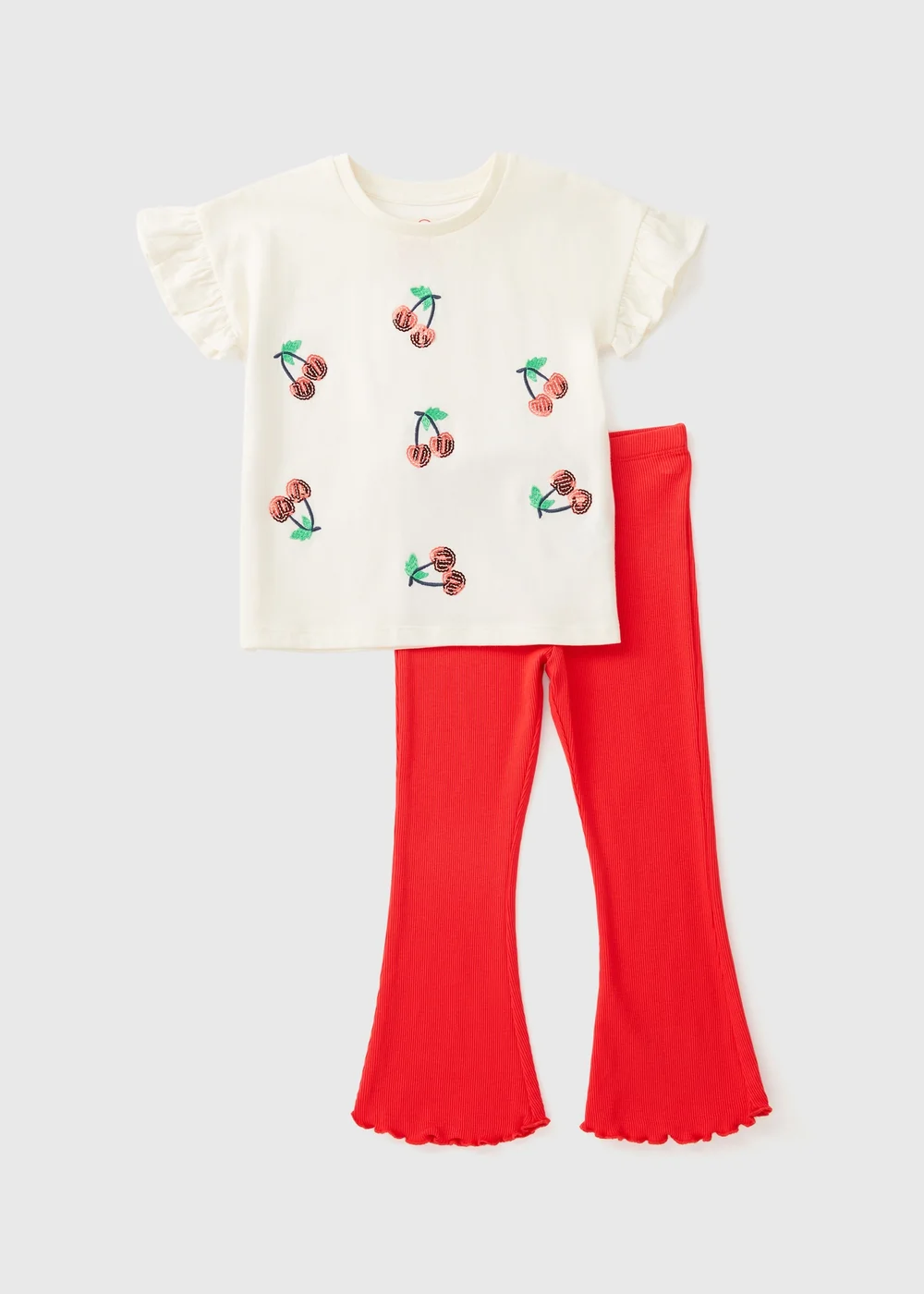 Girls Red Cherry Top & Flare Set (1-7yrs) - 2-3 Yrs Image 1