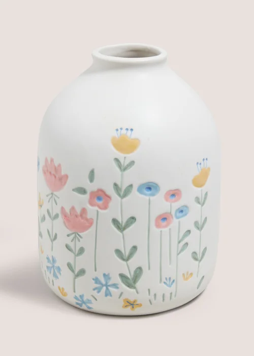 White Floral Embossed Vase Image 1