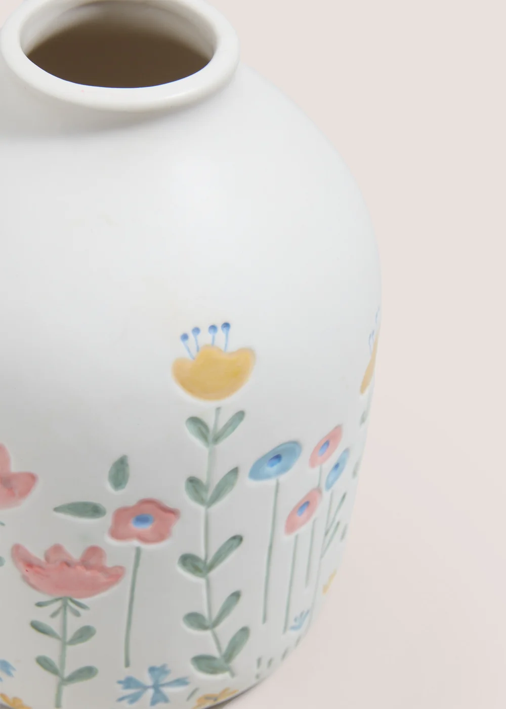 White Floral Embossed Vase Image 2