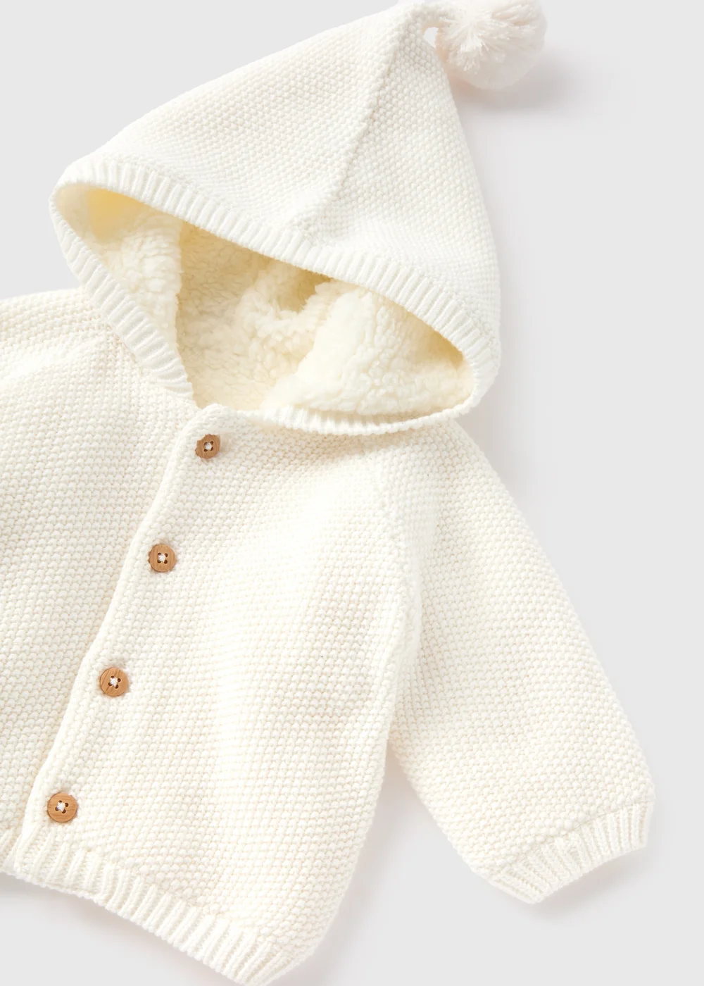 Baby Cream Borg Lined Cardigan (Newborn-23mths) - Up to 1 Month Image 2