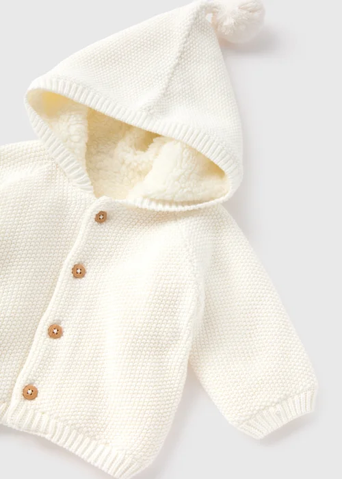 Baby Cream Borg Lined Cardigan (Newborn-23mths) - Up to 1 Month Image 2
