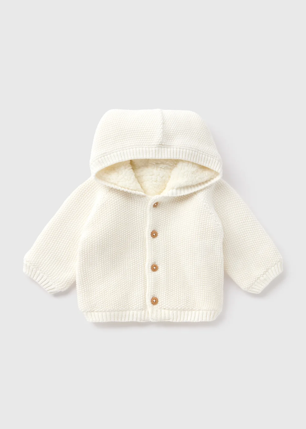 Baby Cream Borg Lined Cardigan (Newborn-23mths) - Up to 1 Month Image 1