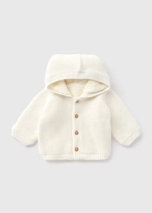 Baby Cream Borg Lined Cardigan (Newborn-23mths) - Up to 1 Month Image 1