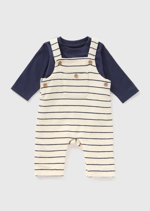 Baby Cream Stripe Top & Dungaree Set (Newborn-23mths) - 0-3 months Image 1
