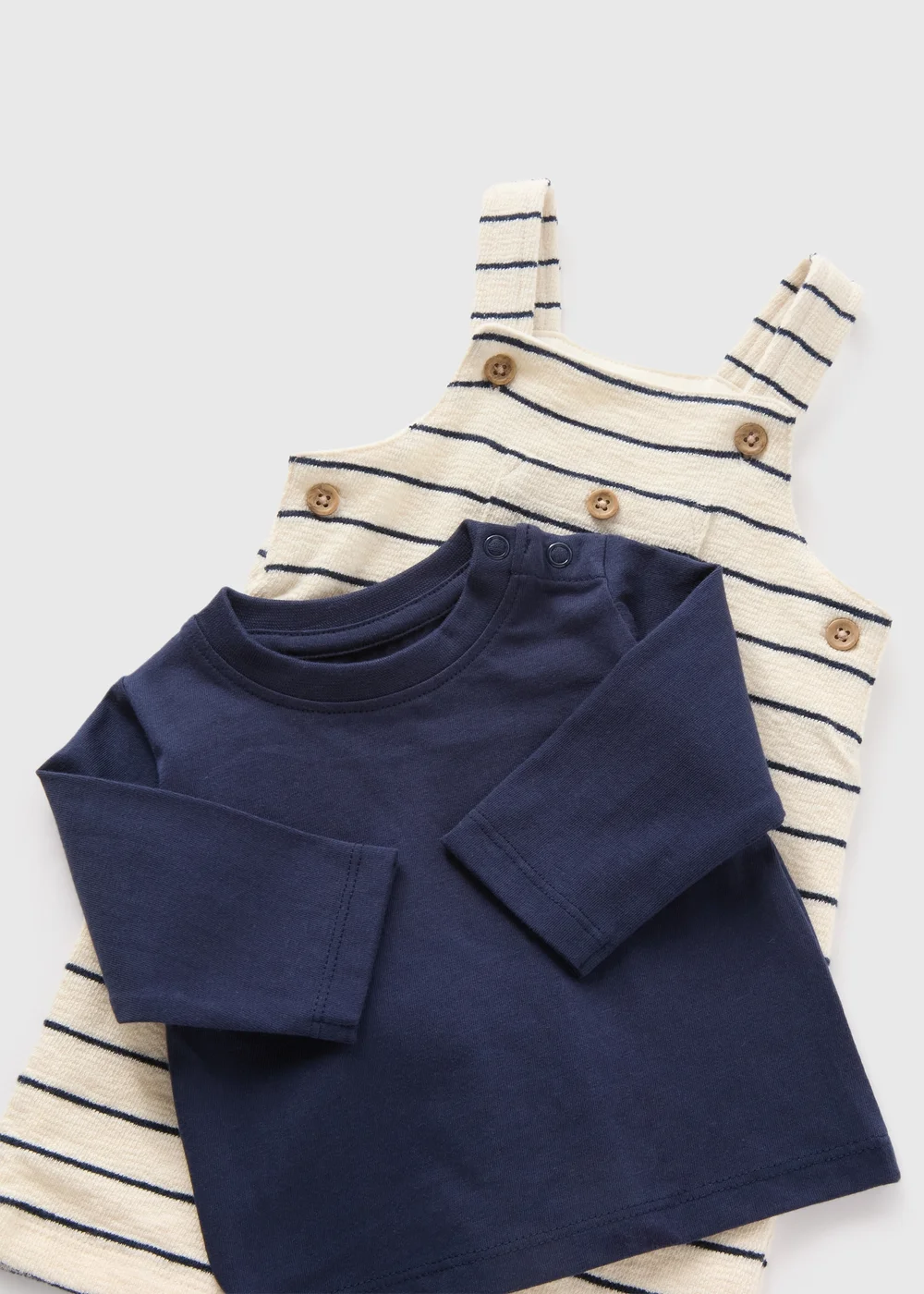 Baby Cream Stripe Top & Dungaree Set (Newborn-23mths) - 0-3 months Image 2