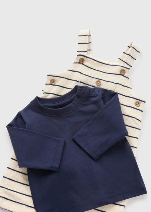 Baby Cream Stripe Top & Dungaree Set (Newborn-23mths) - 0-3 months Image 2