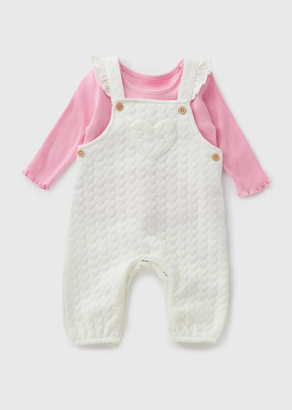 Baby Cream Heart Dungaree & Top Set (Newborn-23mths) - 0-3 months Image 1