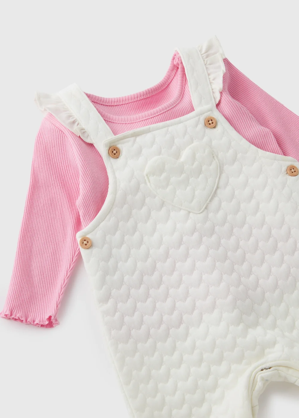 Baby Cream Heart Dungaree & Top Set (Newborn-23mths) - 0-3 months Image 2