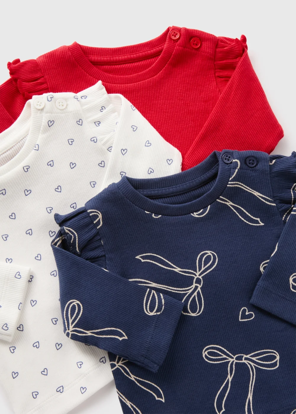 3 Pack Baby Multicolour Bow Heart Long Sleeve Tops (Newborn-23mths) - 0-3 months Image 2