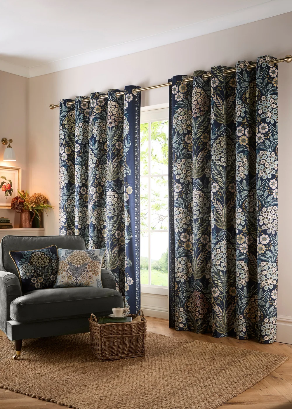 Appletree Heritage Evelina Lined Navy Eyelet Curtains - 66W X 54D (168x137cm) Image 1