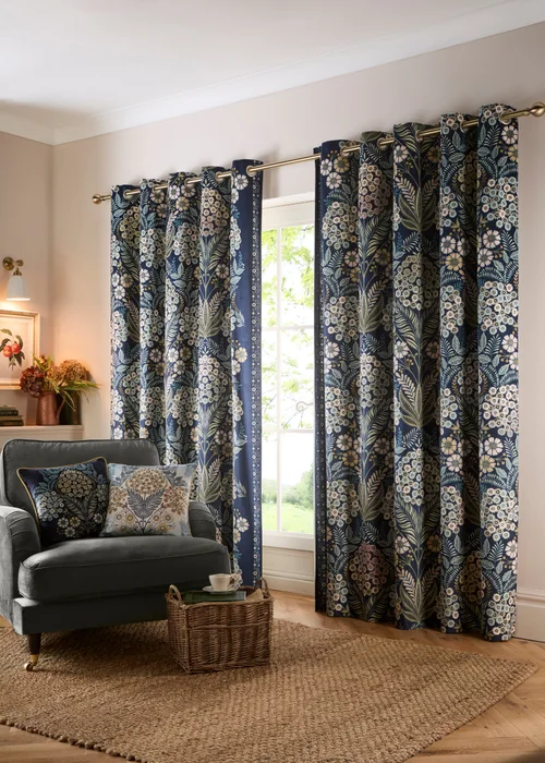 Appletree Heritage Evelina Lined Navy Eyelet Curtains - 66W X 54D (168x137cm) Image 1