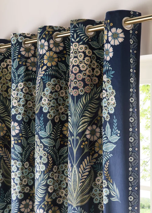 Appletree Heritage Evelina Lined Navy Eyelet Curtains - 66W X 54D (168x137cm) Image 2