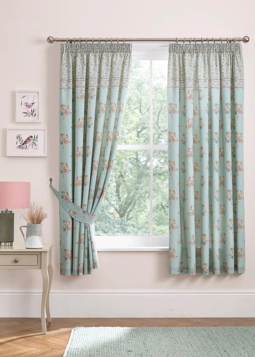 Dreams & Drapes Design Lorena Patchwork Blue Pencil Pleat Curtains With Tie-Backs - 66W X 72D (168x183cm) Image 1