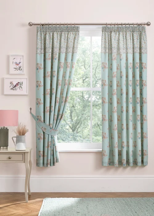 Dreams & Drapes Design Lorena Patchwork Blue Pencil Pleat Curtains With Tie-Backs - 66W X 72D (168x183cm) Image 1