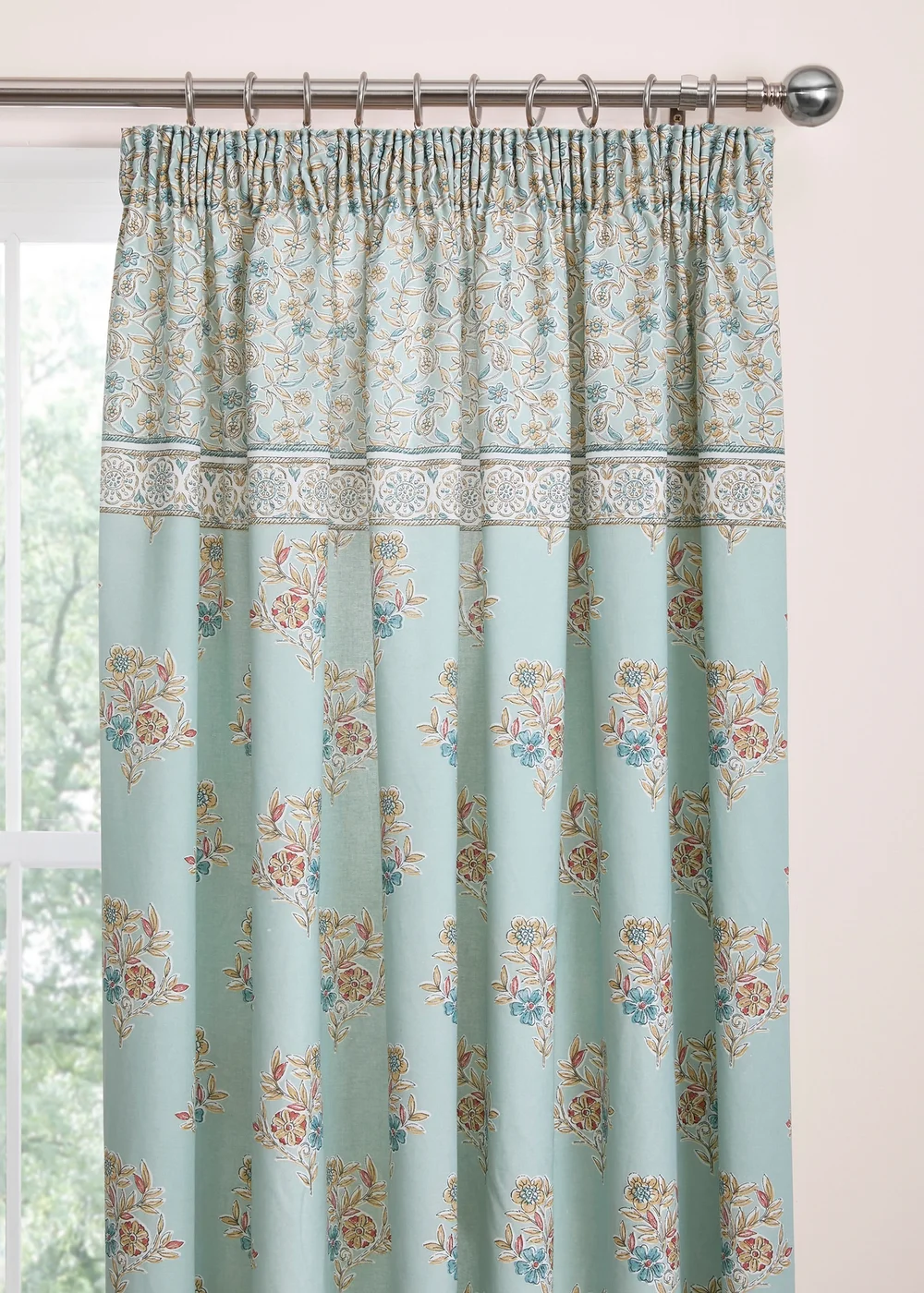 Dreams & Drapes Design Lorena Patchwork Blue Pencil Pleat Curtains With Tie-Backs - 66W X 72D (168x183cm) Image 2