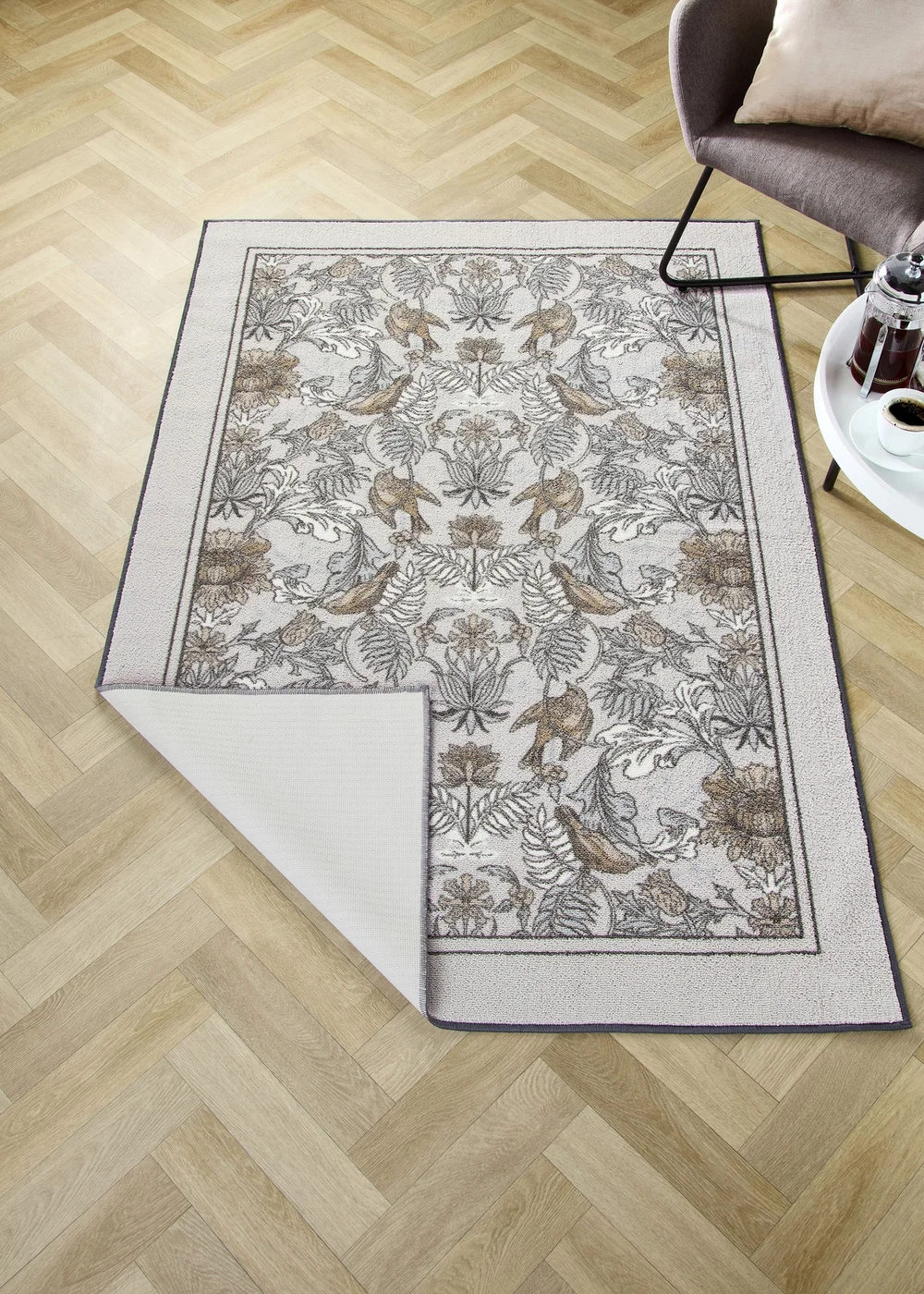 Dreams & Drapes Design Finch & Flower Non-Slip Natural Washable Rug - 120 x 180cm Image 2