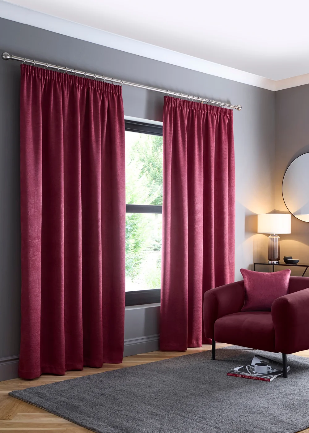 Fusion Galaxy Dim out Woven Purple Pencil Pleat Curtains - 46W X 54D (116x137cm) Image 1