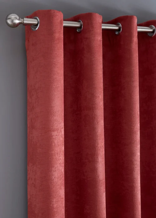 Fusion Strata Dim out Woven Terracotta Eyelet Curtains - 46W X 54D (116x137cm) Image 2