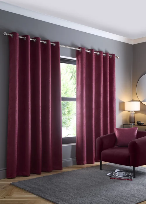 Fusion Strata Dim out Woven Purple Eyelet Curtains - 46W X 54D (116x137cm) Image 1