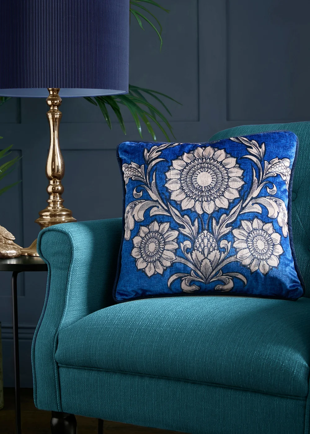 Laurence Llewelyn-Bowen Romilly Blue Filled Cushion (43cm x 43cm) - 43W X 43D Image 1