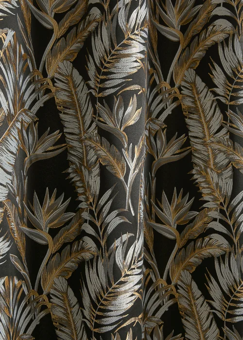 Laurence Llewelyn-Bowen Paradise Palm Jacquard Black Eyelet Curtains - 46W X 54D (116x137cm) Image 3