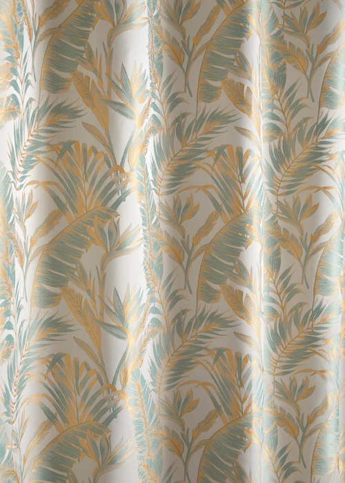 Laurence Llewelyn-Bowen Paradise Palm Jacquard Blue Eyelet Curtains - 46W X 54D (116x137cm) Image 3