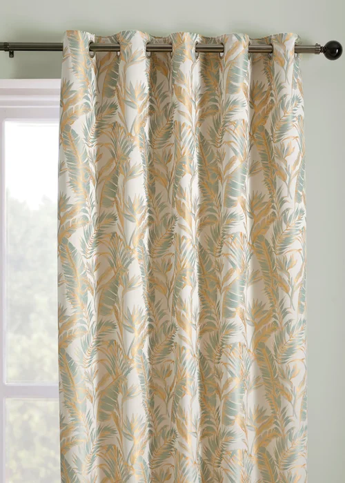Laurence Llewelyn-Bowen Paradise Palm Jacquard Blue Eyelet Curtains - 46W X 54D (116x137cm) Image 2