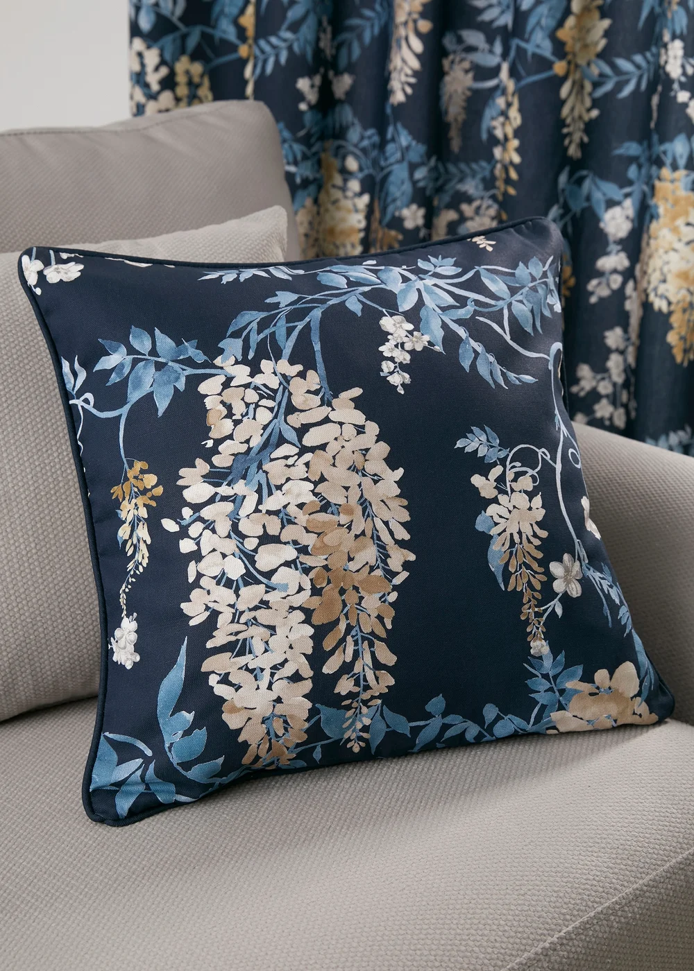 Dreams & Drapes Curtains Wisteria Navy Filled Cushion (43cm x 43cm) - 43W X 43D Image 2
