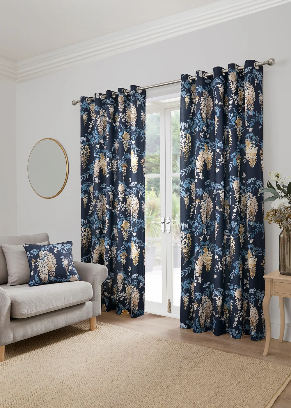 Dreams & Drapes Curtains Wisteria Navy Eyelet Curtains - 46W X 54D (116x137cm) Image 1