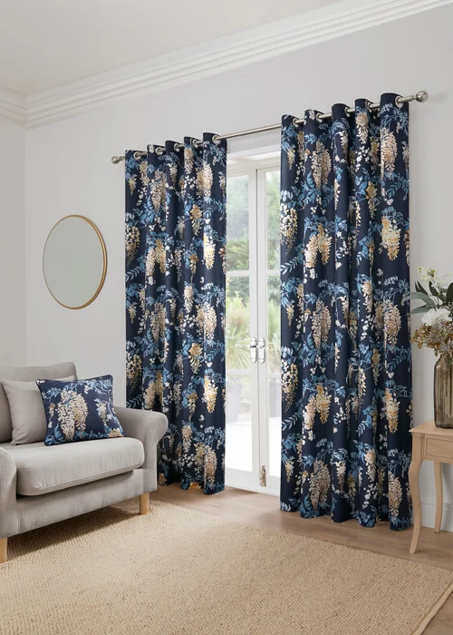 Dreams & Drapes Curtains Wisteria Navy Eyelet Curtains - 46W X 54D (116x137cm) Image 1